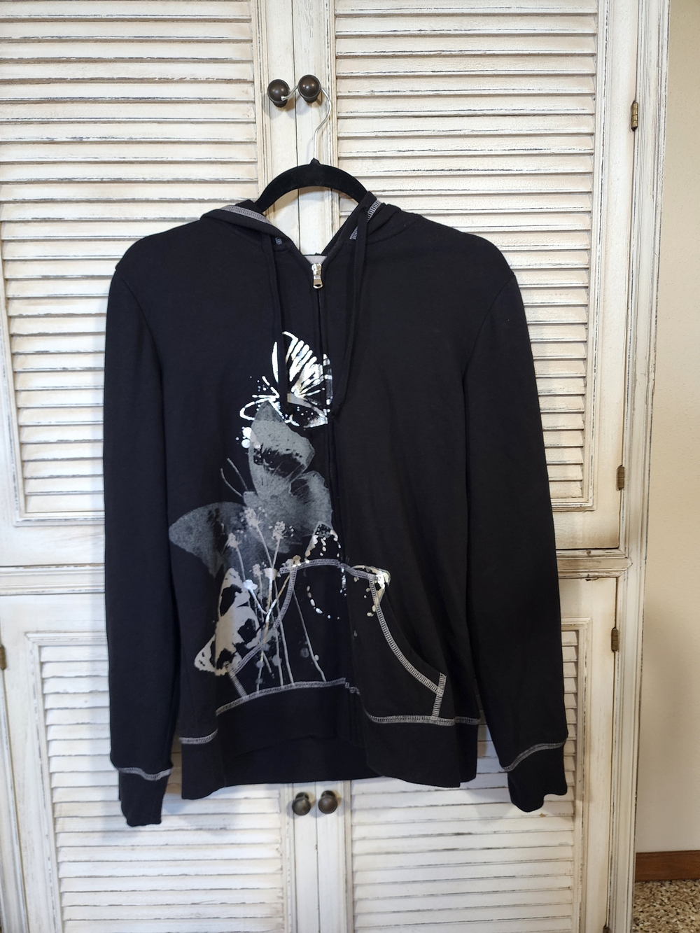 made for life Black Zip Hoodie with Gray Butterfly Print